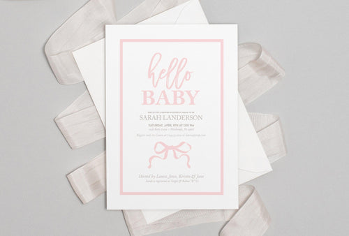 Pink Bow Baby Shower Invitations - Ashley Anne Designs