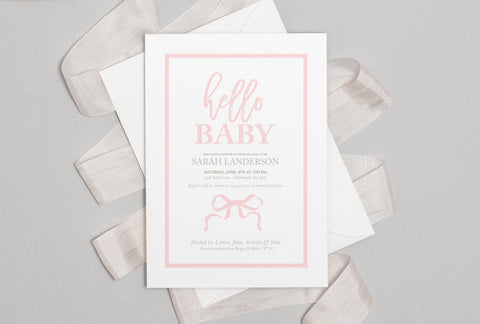 Pink Bow Baby Shower Invitations