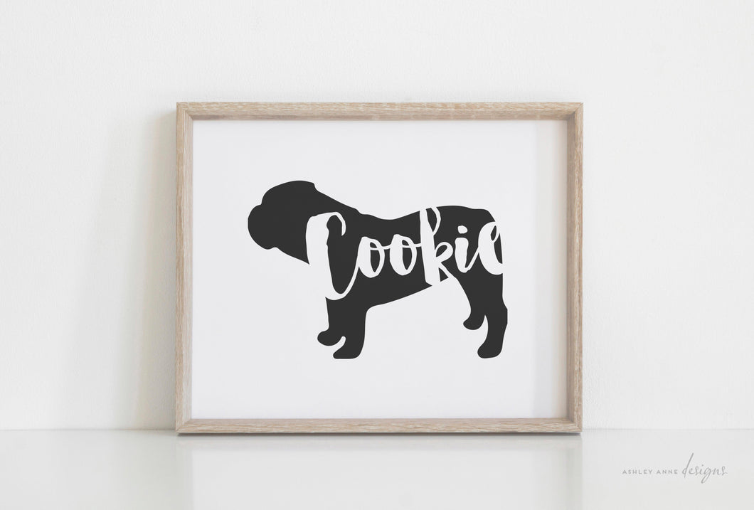 Bulldog Silhouette Pet Art Print - Ashley Anne Designs