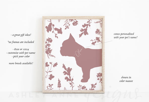 This image is showing the French bulldog art print details