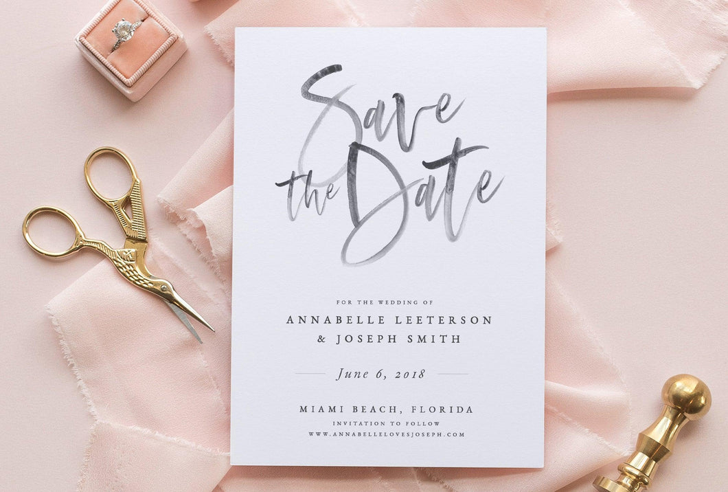 Calligraphy Watercolor Save The Date by Ashley Anne Designs