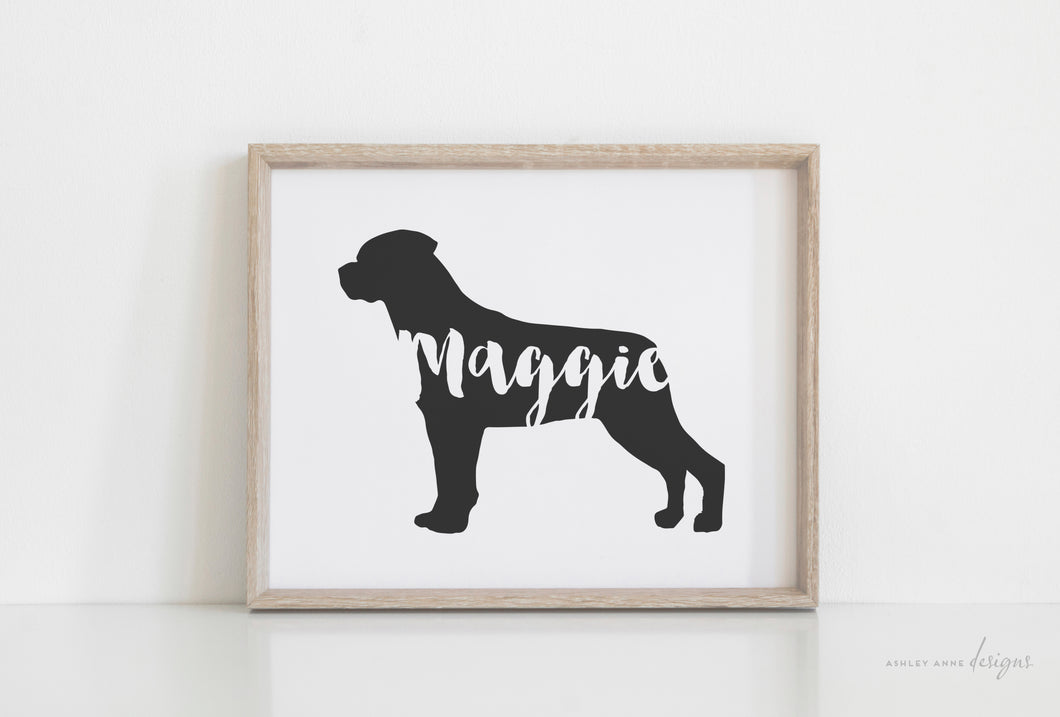 Rottweiler Silhouette Pet Art Print - Ashley Anne Designs