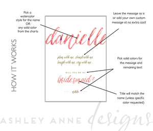 Bridesmaid Card - Bridal Party Card - AAD101 - Ashley Anne Designs
